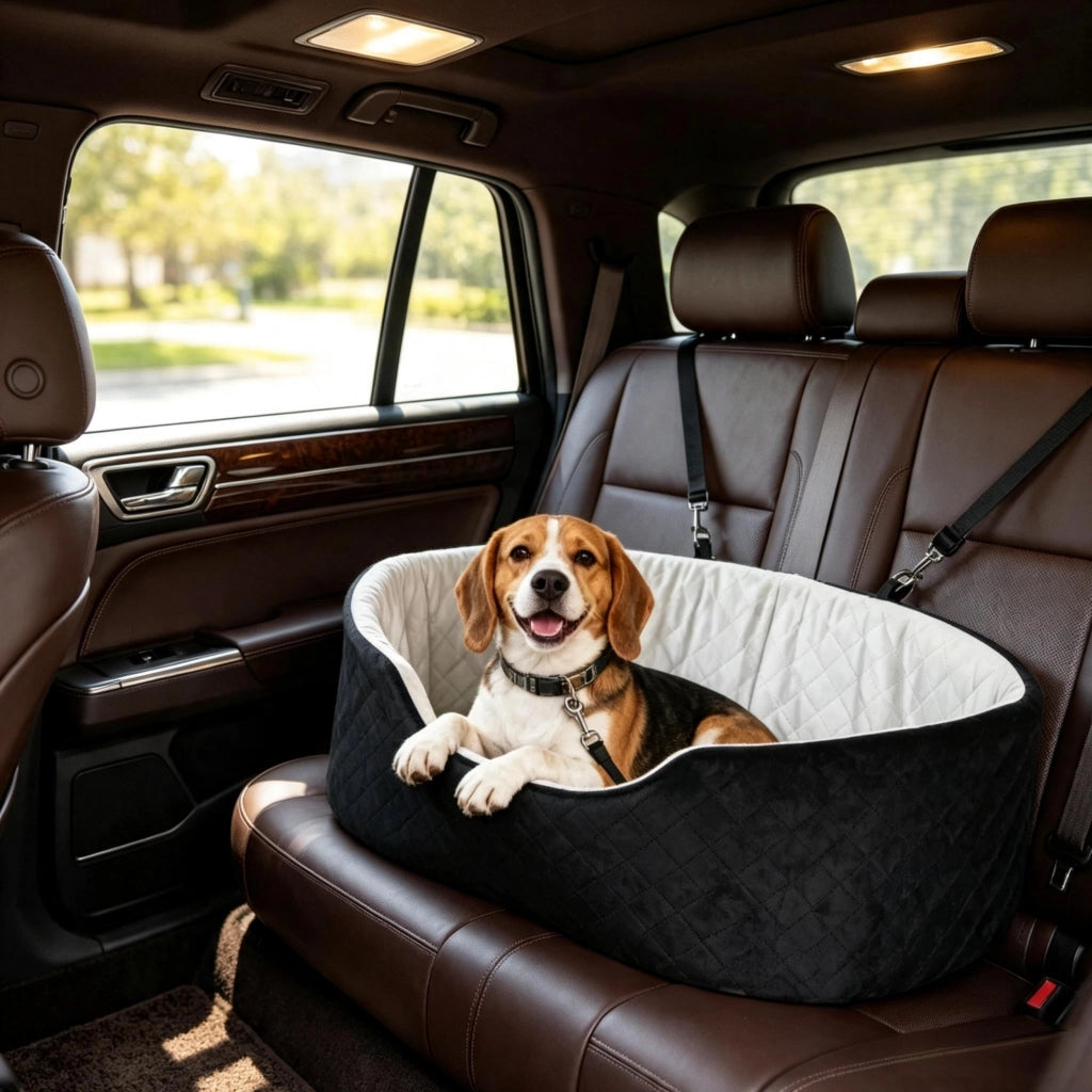 Seggiolino auto per cani con cintura di sicurezza e sistema di fissaggio, seggiolino auto imbottito per animali domestici, adatto ai veicoli.