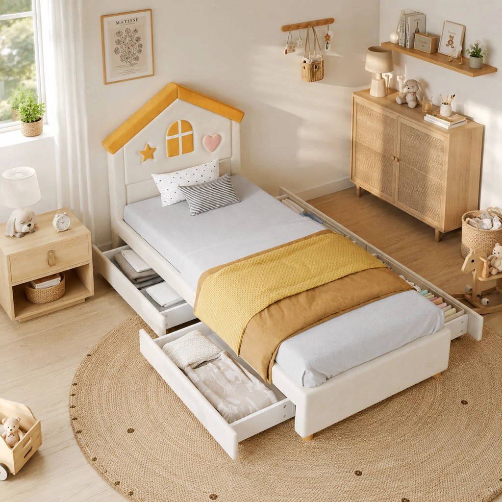 letto per bambini velluto beige 90 x 200 cm