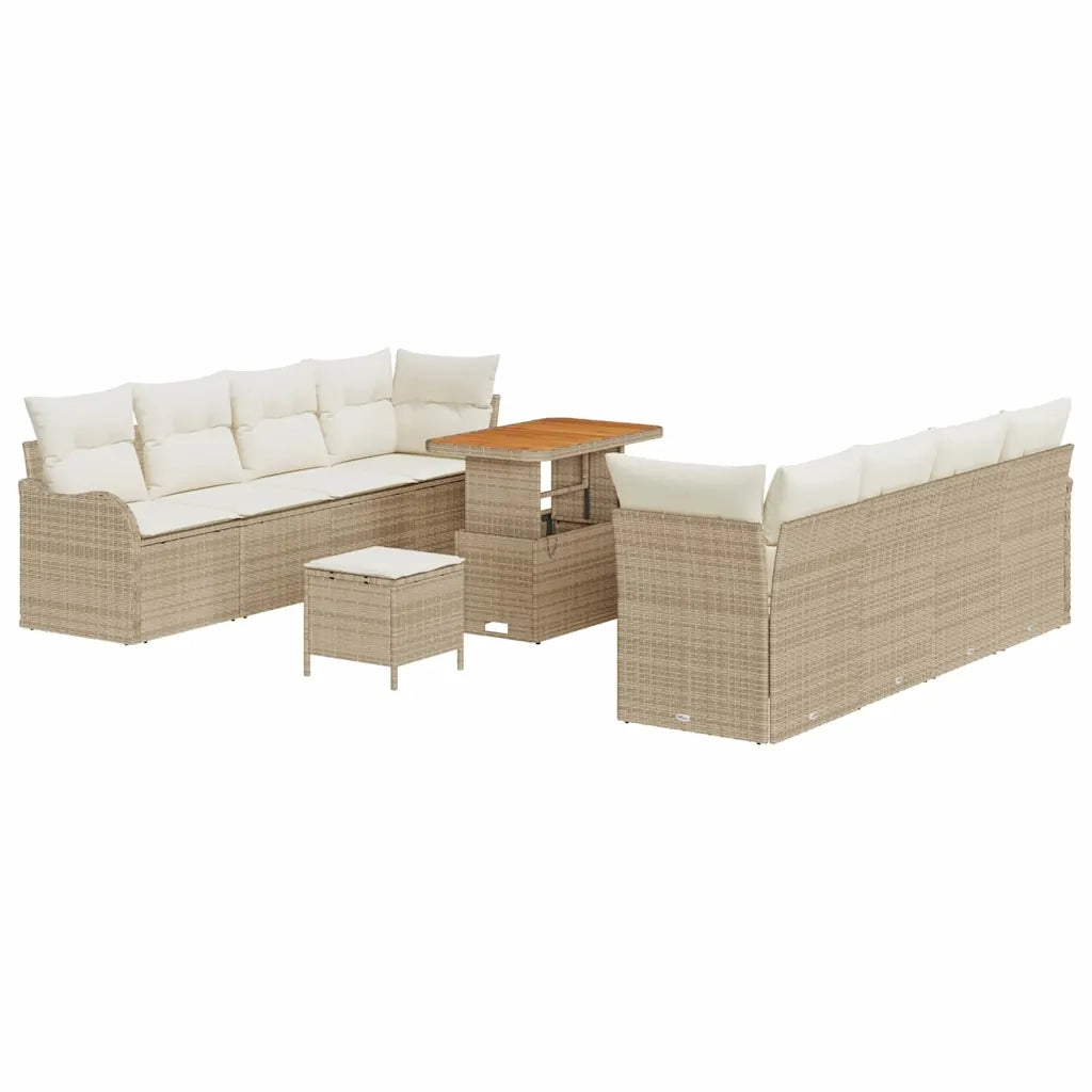Set Divano da Giardino con cuscino 11 pcs Beige polyrattan