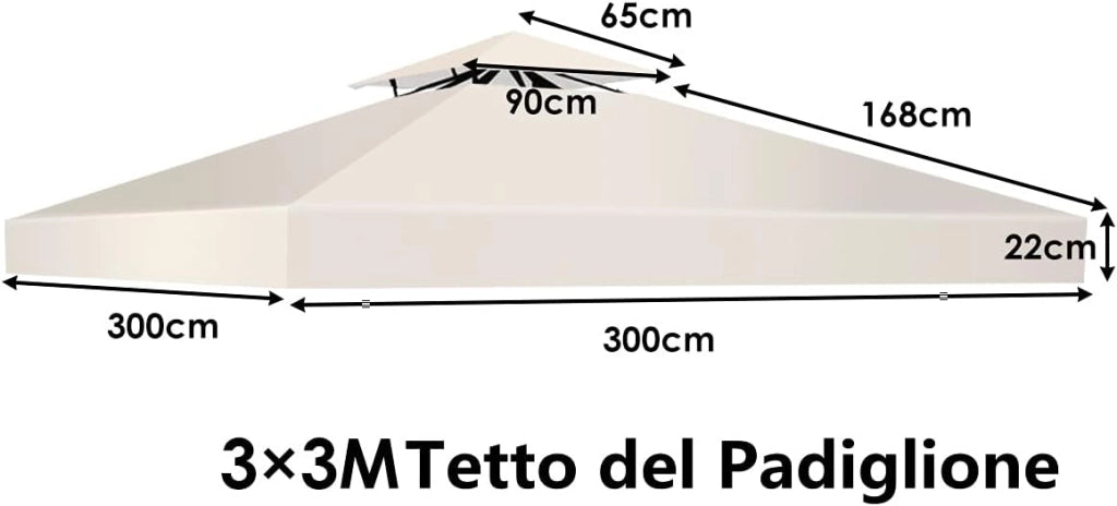 Tetto di Ricambio per Gazebo da Giardino Copertura di Ricambio Gazebo 3 x 3 m (Beige)