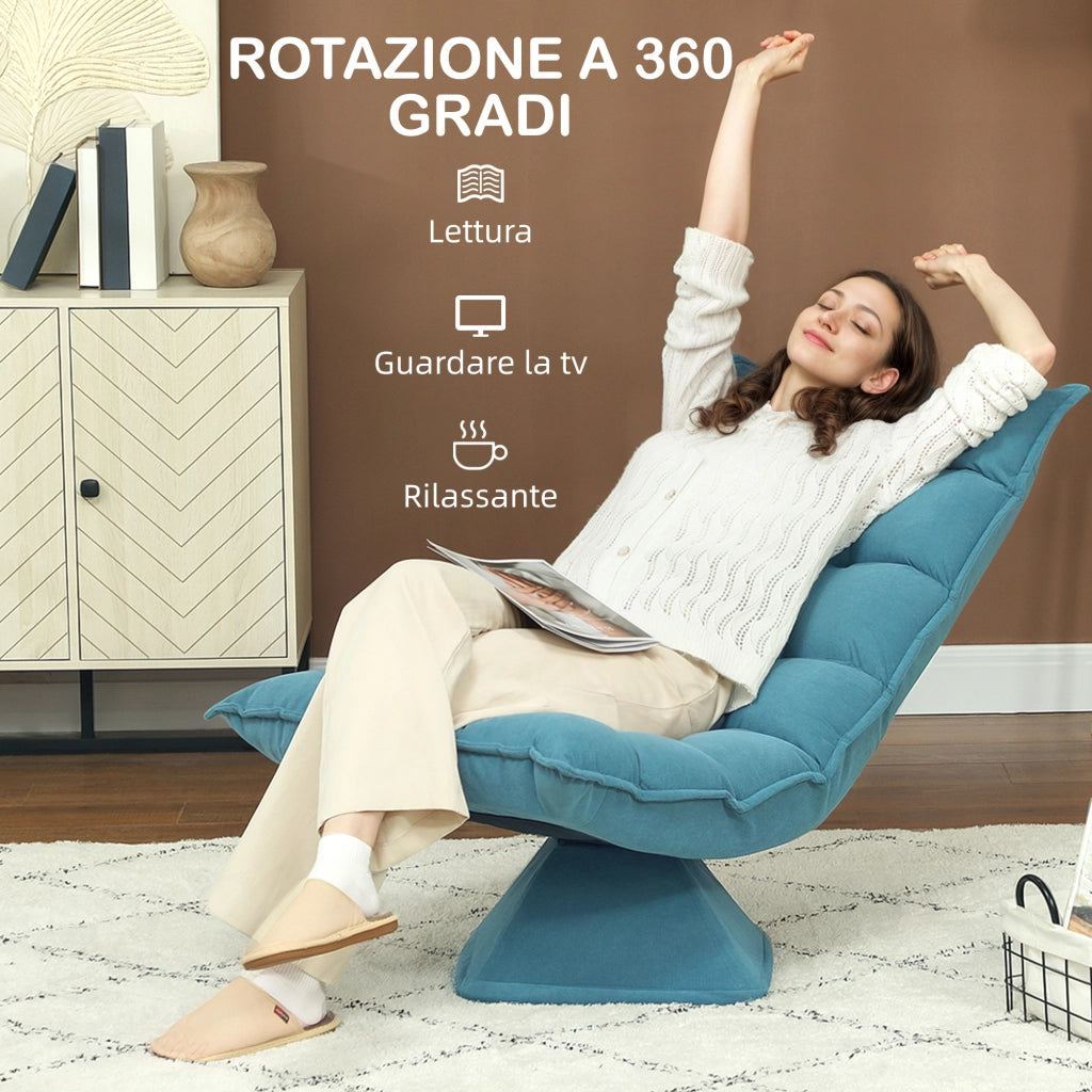 Poltrona Relax Girevole ¨C Xylo ¨C Velluto Blu Schienale Reclinabile 5 Posizioni 62x70x95cm