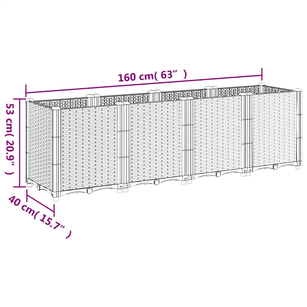 Fioriera da Giardino-Vaso da Esterno-Contenitore per Piante Grigio Blu 160x40x53 cm in PP