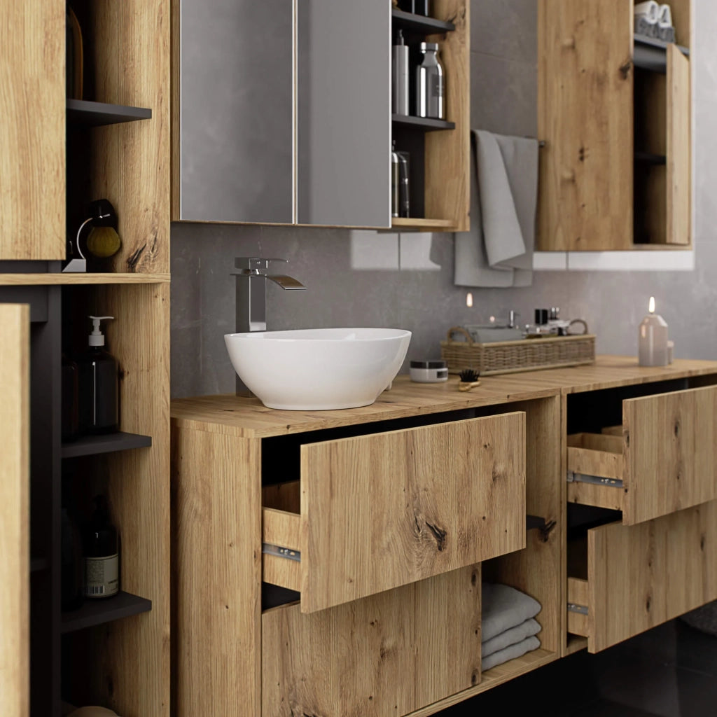Colonna bagno sospesa VAMI Rovere Artisan, Grigio Grafite 50 cm 2 ante 50x30x170 cm