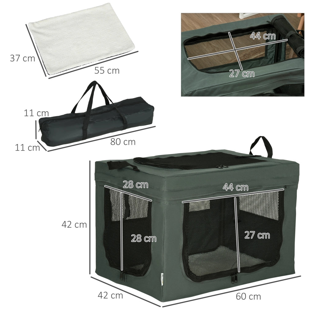 Trasportino pieghevole 3 ingressi con cuscino ¨C Xylo ¨C per cani e gatti fino 4kg/40cm grigio