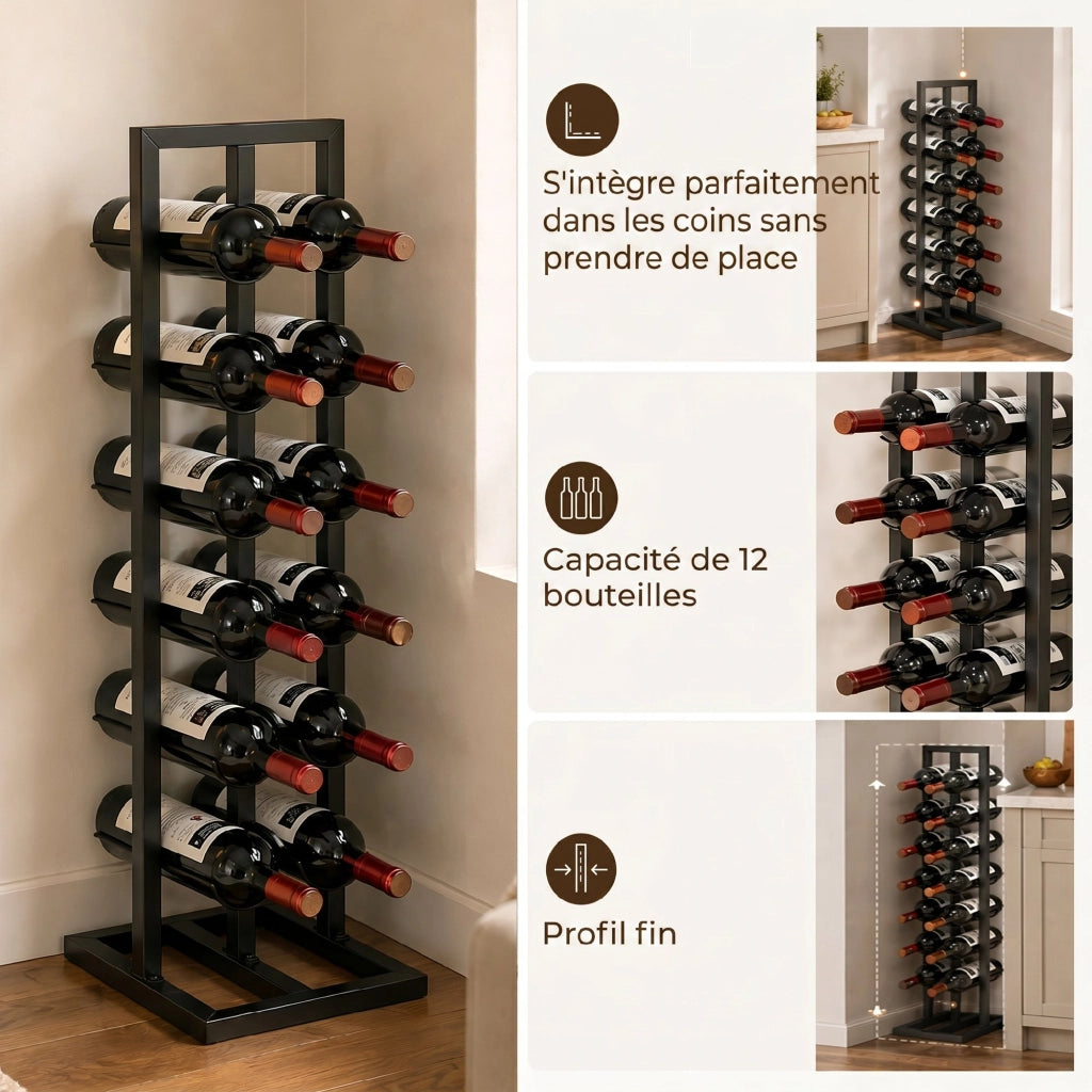 Scaffale portabottiglie da 12 bottiglie ¨C Xylo ¨C metallo nero stile industriale