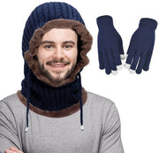 Manopole a Integrazione di Calore - Acqua e Vento - Pelle in Acrilico - Accessori Invernali - Blu Marino - Comode e Stilose - Cappello Invernale