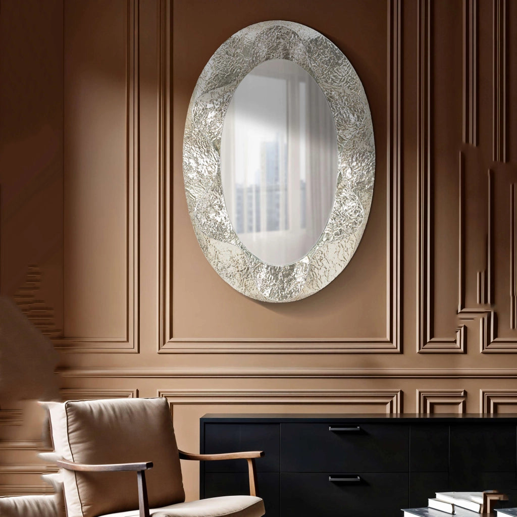 Daga, Specchio Cornice Effetto Materico, 88x128h cm Argento