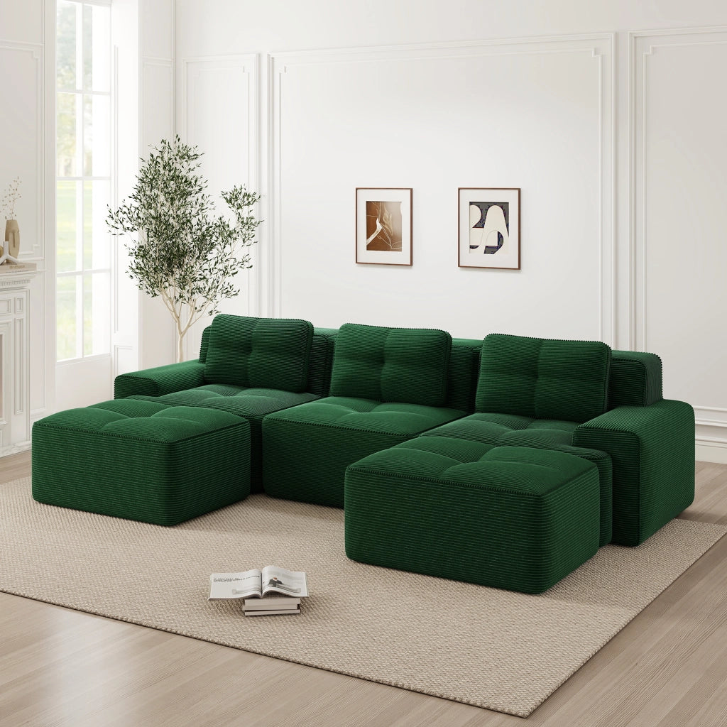 Divano modulare Cloud - Zephmum- U-forma 3 posti velluto verde