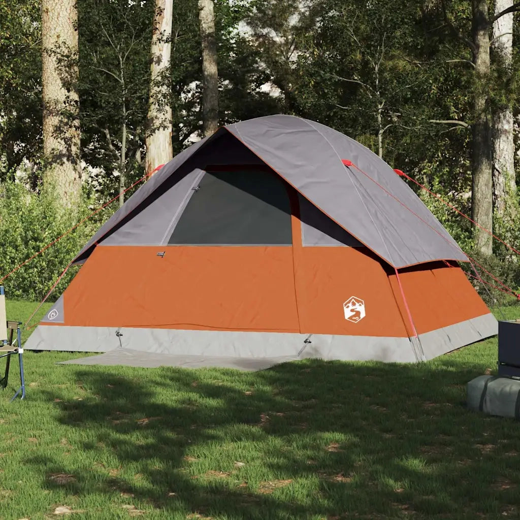 Tenda Familiare a Cupola 6 Persone-Tenda da campeggio Grigio e Arancione Impermeabile