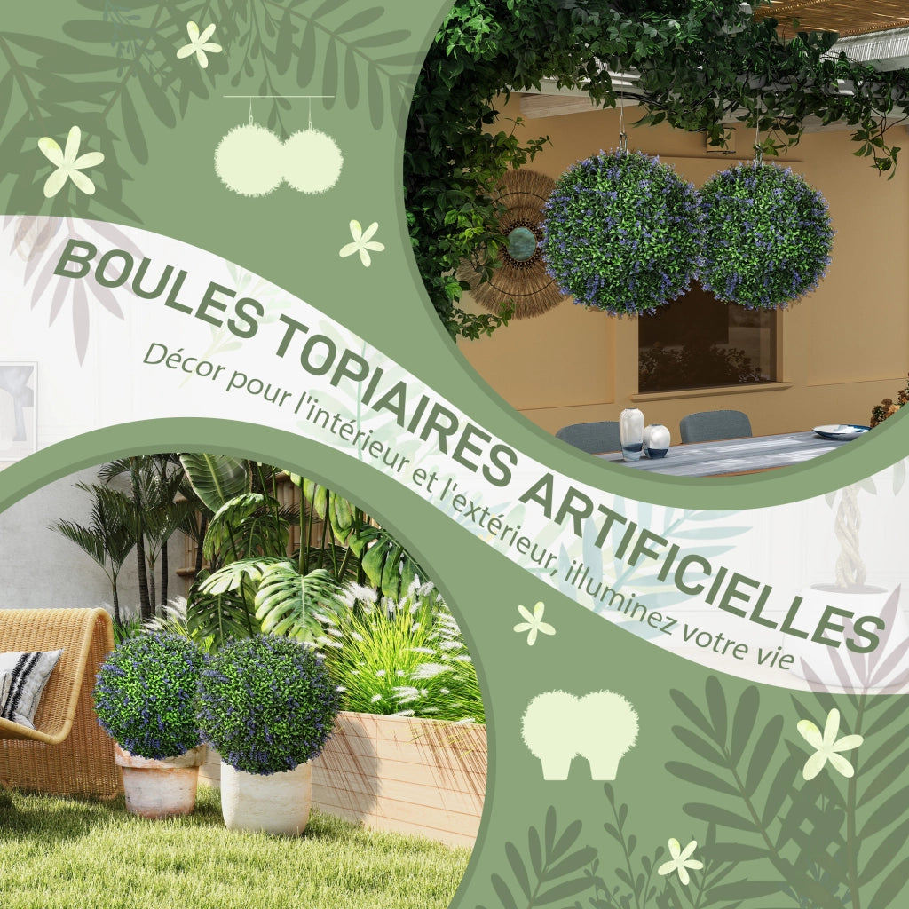 2 Piante Artificiali Topiary Sfere ¨C zephmum ¨C Viola Verde 42cm
