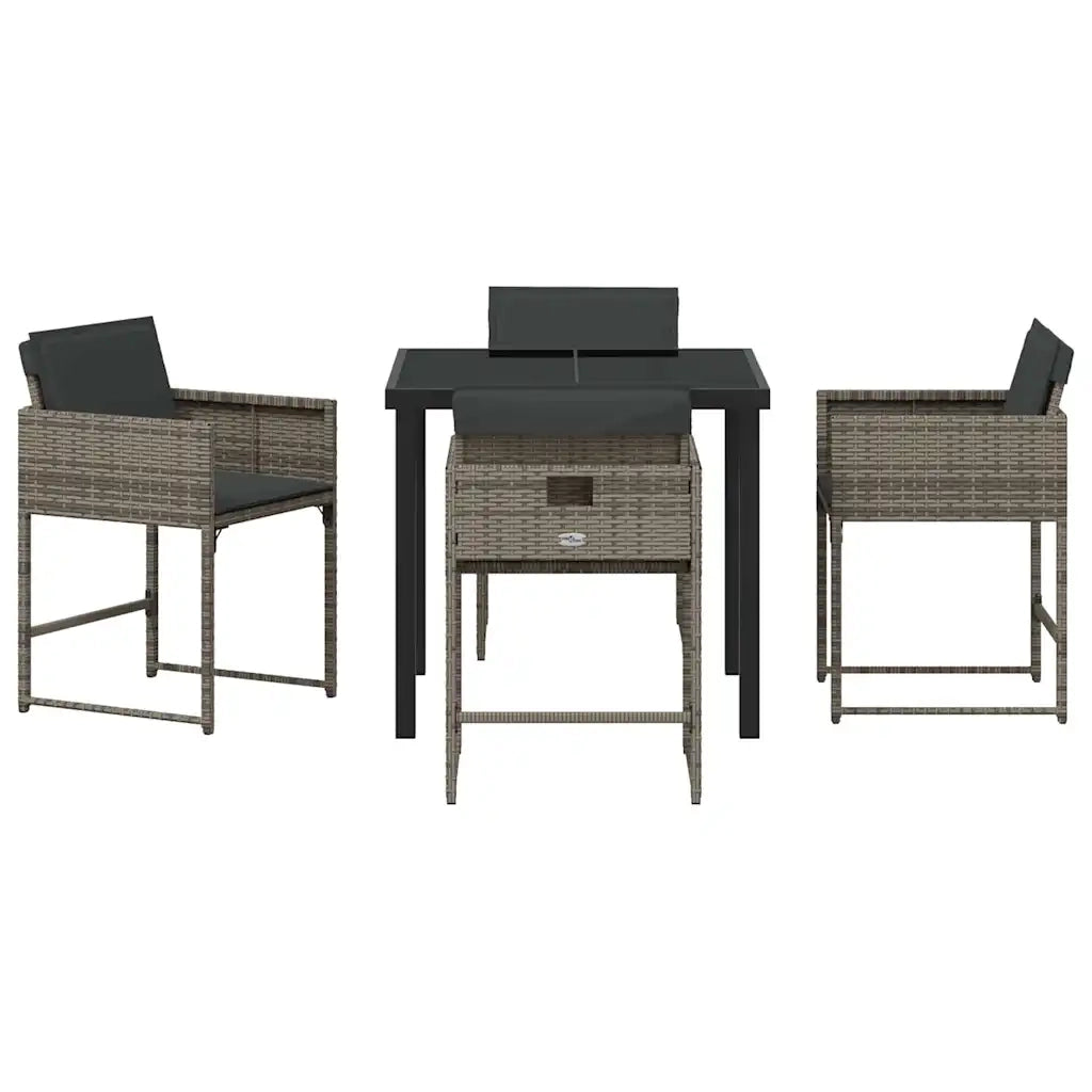 Set da Pranzo per Giardino 5 pcs Grigio polyrattan