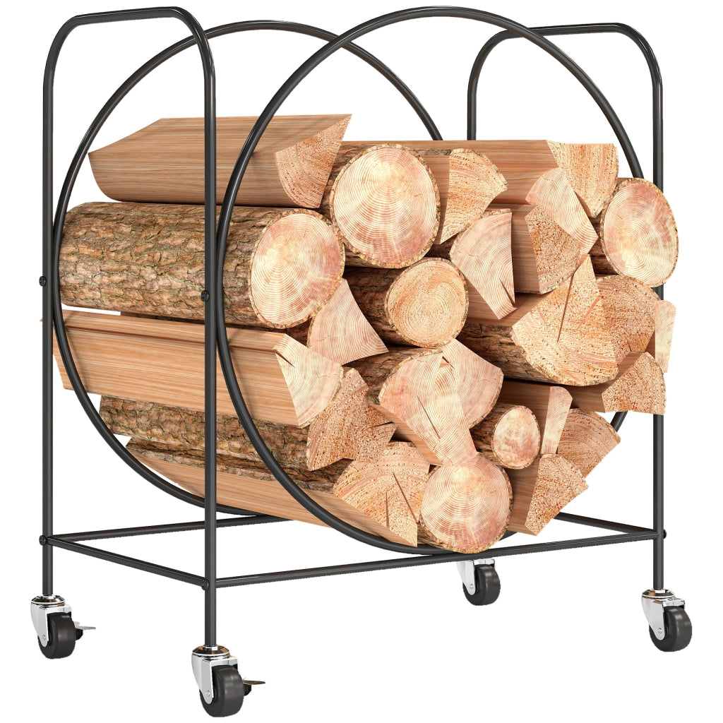 Portale legna con ruote ¨C Xylo ¨C metallo nero 51x30x60 cm per camino interno esterno