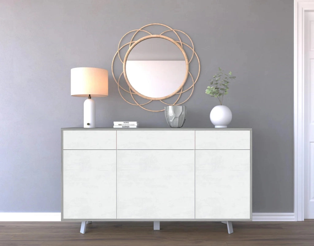 Mobile Soggiorno 3 Ante 3 Cassetti 164x41 h92cm Ossido Bianco Rovere Dogato