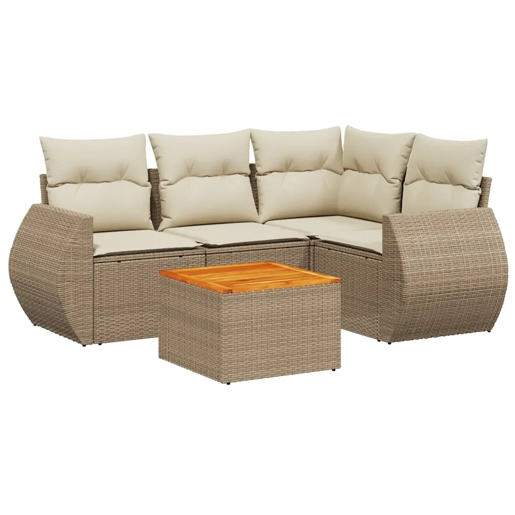 Set Divano da Giardino 5 pz con Cuscini Beige in Polyrattan