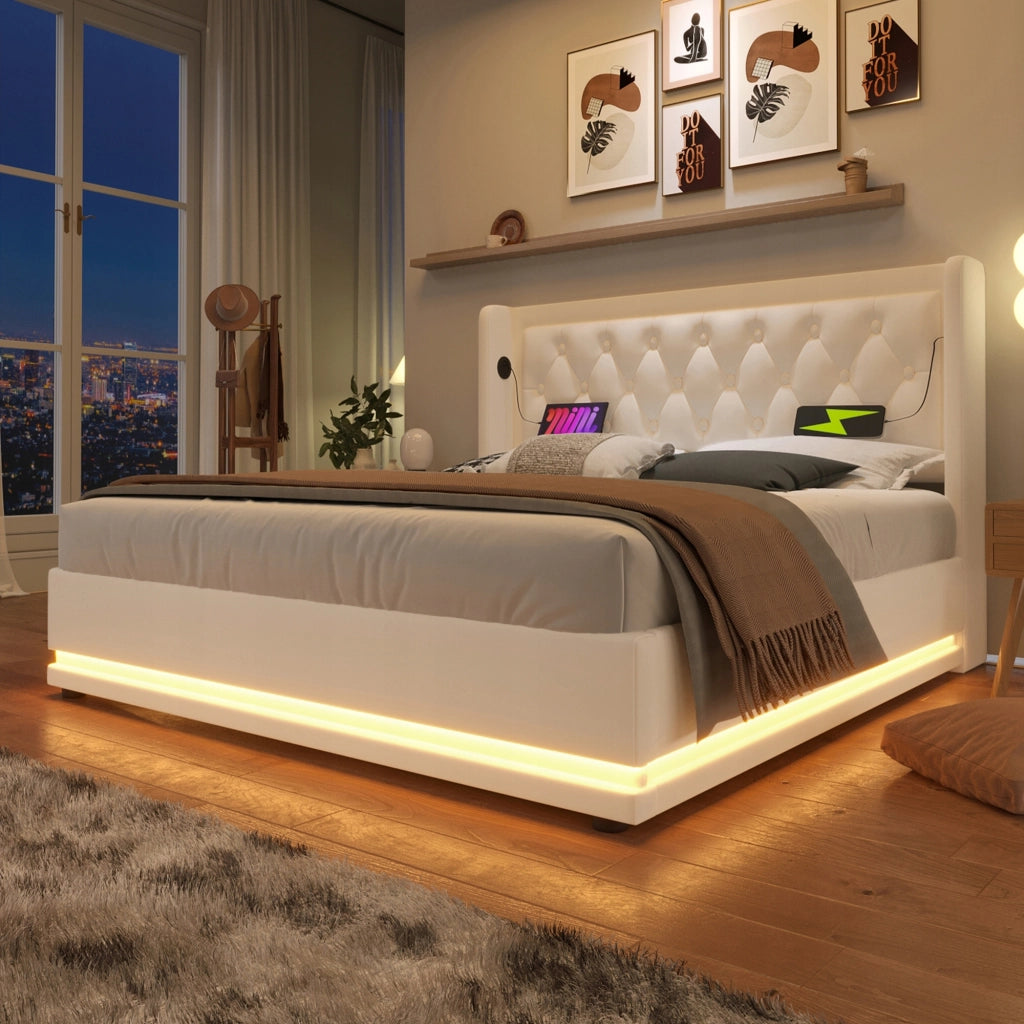Letto Matrimoniale - Xylo - 160x200 - Bianco - USB-C e LED