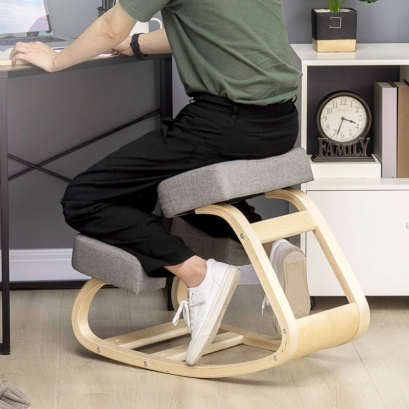 Sedia inginocchiata, sgabello ergonomico, sgabello imbottito per una postura corretta, legno di betulla, portata 120 kg, grigio