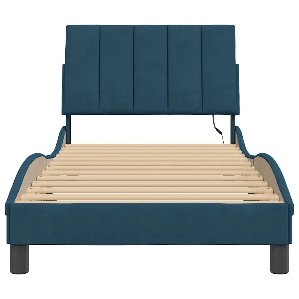 Giroletto con LED senza Materasso-Struttura Letto con LED Hanko Blu 80x200 cm in Velluto
