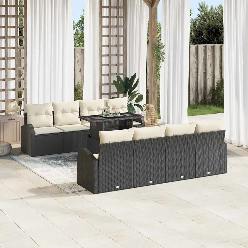 Set Divano da Giardino con cuscino 7 pcs Nero Poly Rattan