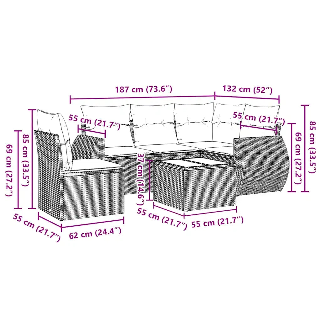 Set Divano da Giardino 6 pz con Cuscini Nero in Polyrattan 3253712