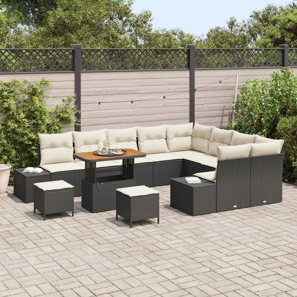 Set Divano da Giardino con cuscino 12 pcs Nero Poly Rattan