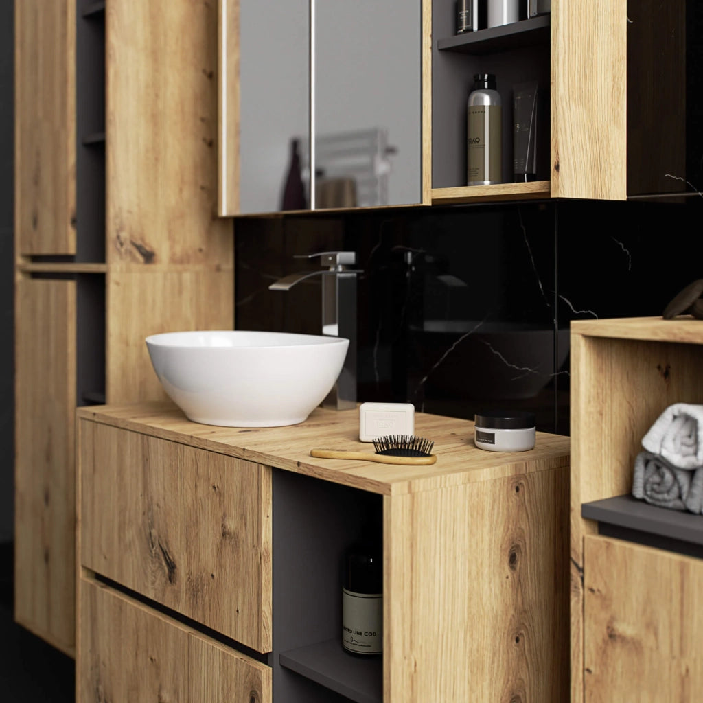 Colonna bagno sospesa VAMI Rovere Artisan, Grigio Grafite 50 cm 2 ante 50x30x170 cm