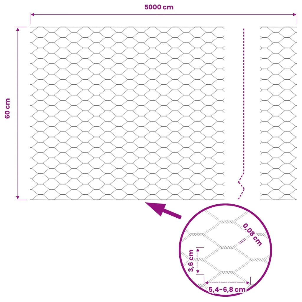 Recinzione Esagonale Grigio 0,6 x 50 m PVC 42005563