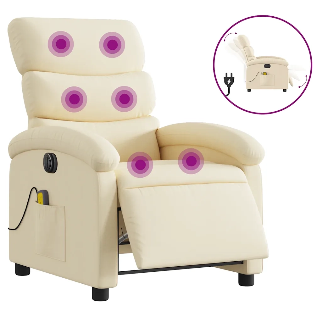 Poltrona Reclinabile Massaggiante Elettrica Crema in Tessuto 3203975