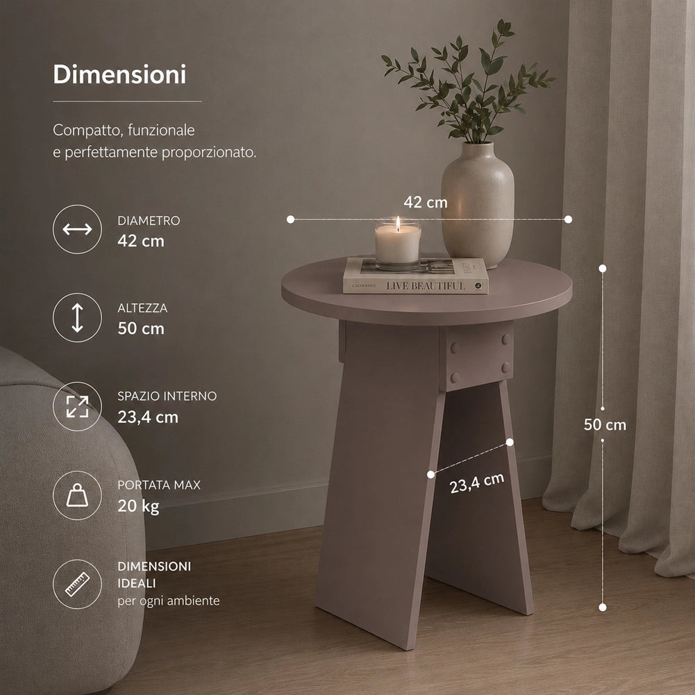 Tavolino Rotondo Moka da Soggiorno Design Minimal Tavolo Comodino 42x23.5x50 cm