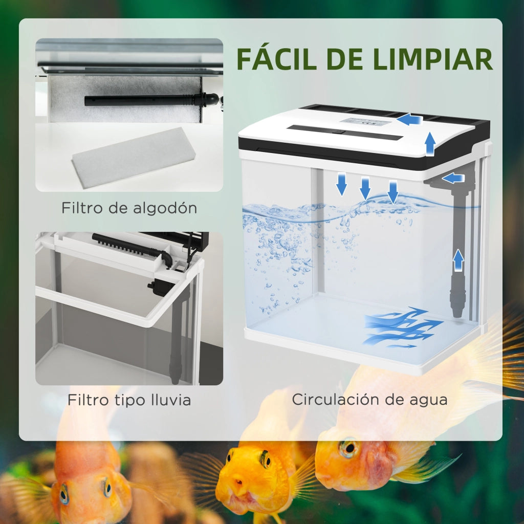 Acquario 13L con Filtro e Luce LED ¨C Minimal ¨C 29x20x30,5 cm Bianco