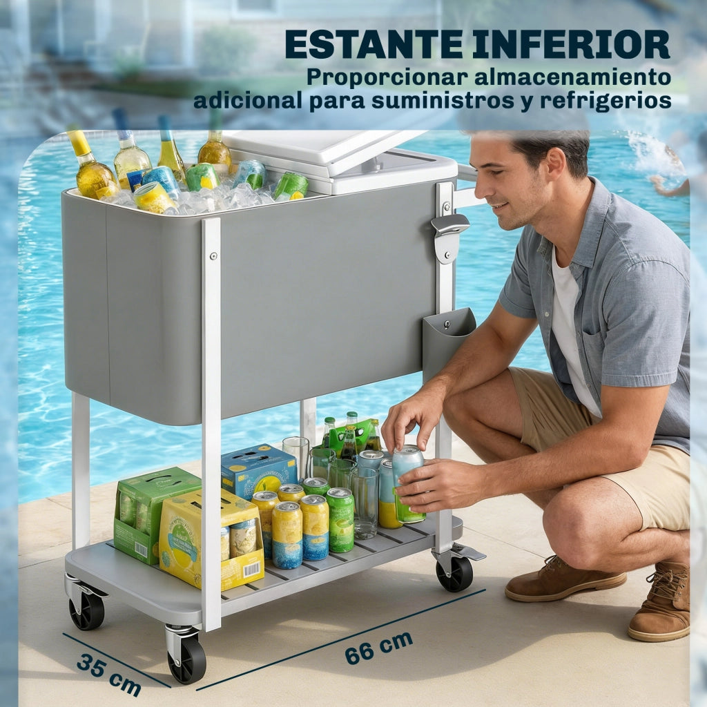 Carrello Frigo 56L con Ruote Apribottiglie Scarico e Maniglia ¨C Xylo ¨C Grigio 84x38x83cm