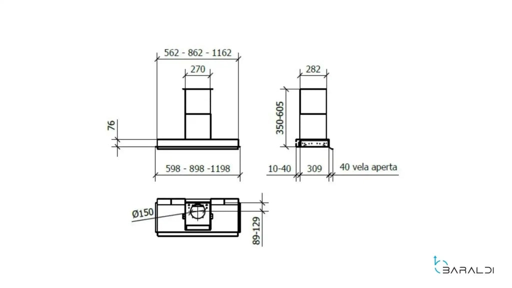 CAPPA PROFILE INCASSO cm 86 - Inox -700 m3/h DRY DROP