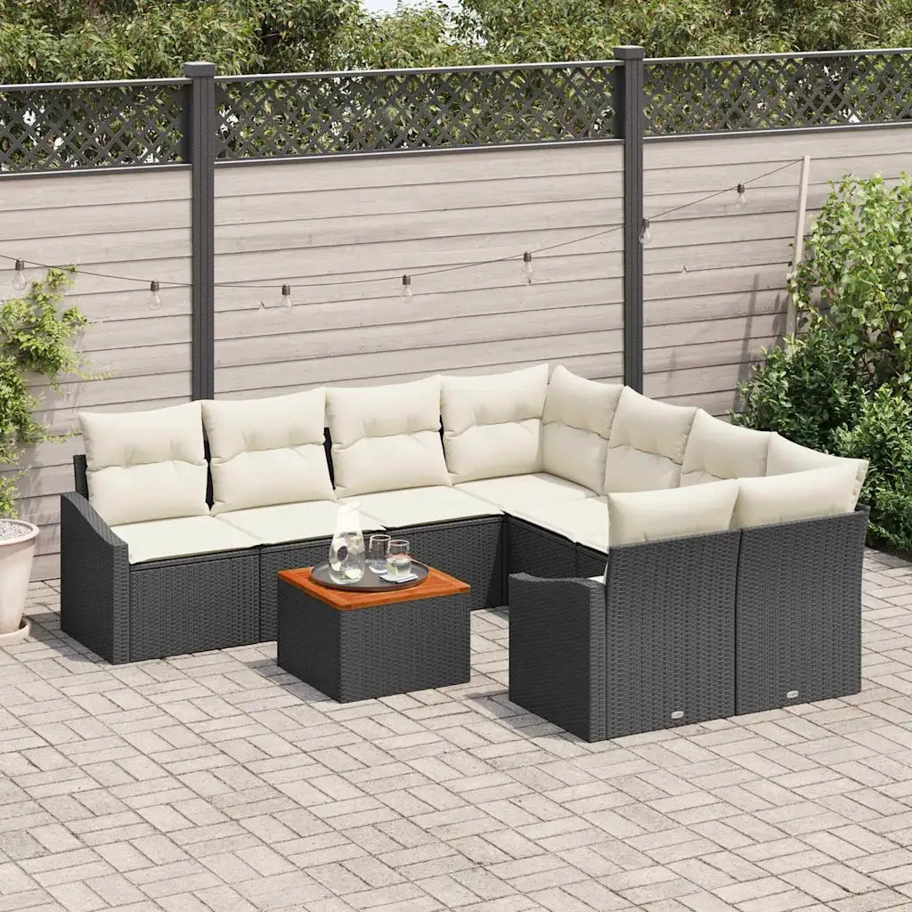 Set Divano da Giardino 9 pcs Nero e Crema polyrattan 3356479