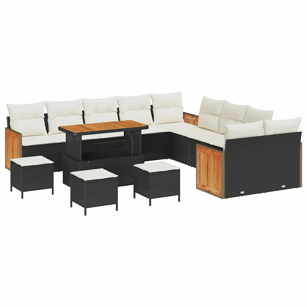 Set Divano da Giardino 18 pcs Nero e Crema polyrattan