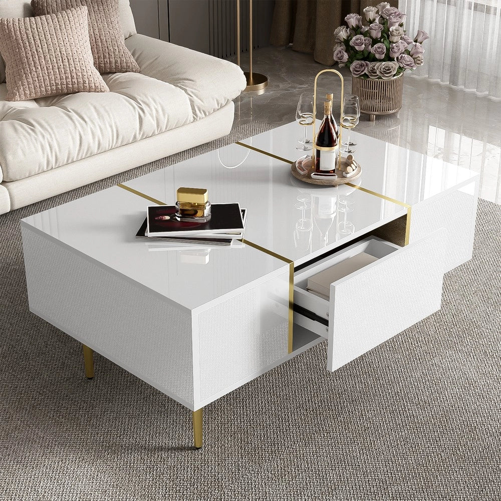 Tavolino da Caff¨¨ con 2 Cassetti ¨C MINIMAL ¨C Bianco Lucido, Moderno