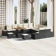 Set Divano da Giardino con cuscino 13 pcs Nero Poly Rattan