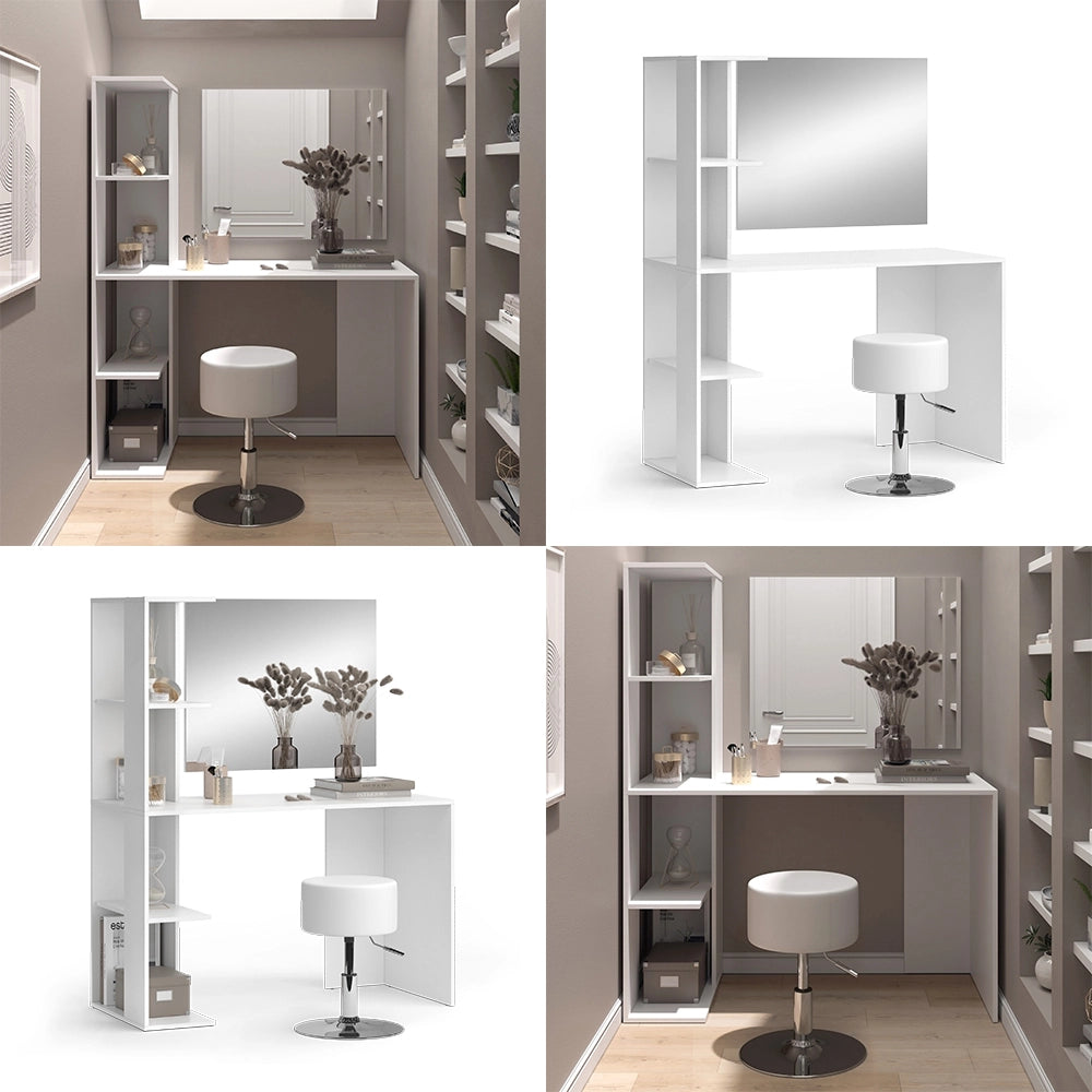 Vicco Tavolino da toilette Bianco 122.2 cm con specchio e sgabello