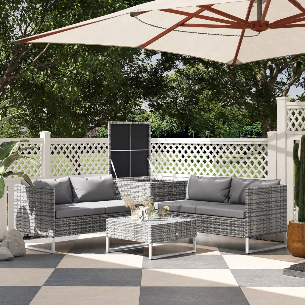 Set da Giardino 4 Pezzi con 2 Divani 2 Posti e 2 Tavolini ¨C Xylo ¨C Acciaio e Rattan