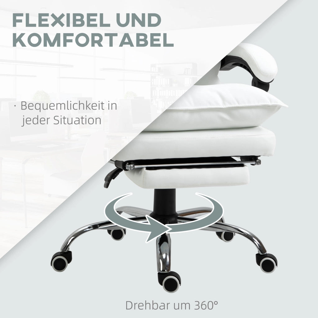 Sedia da ufficio ergonomica con braccioli e poggiapiedi ¨C Minimal ¨C regolazione altezza, imbottita in similpelle, bianco