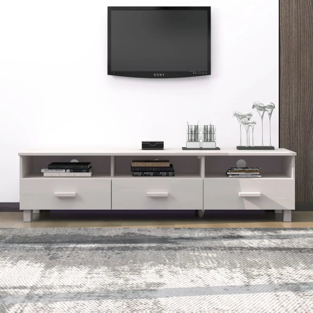 Mobile TV-Credenza TV-Console TV HAMAR Bianco 158x40x40 cm in Legno Massello di Pino