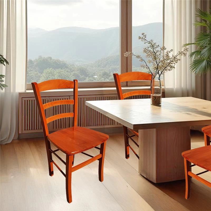 SEDIA IN LEGNO COLORE CILIEGIO 45X45X88 CM CM MODELLO PAESANA CON SEDUTA COMPATTA IN LEGNO MASSELLO SCHIENALE ALTO - 4 PZ