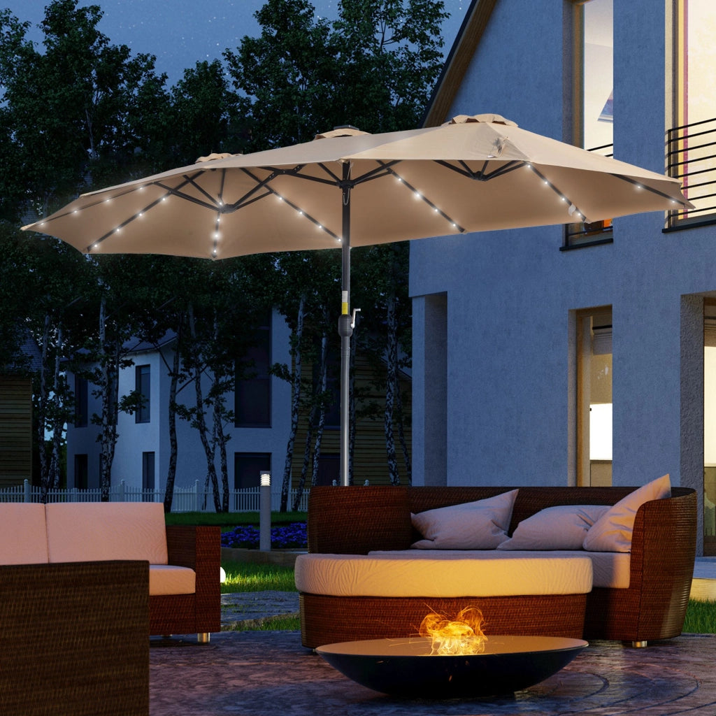 Ombrellone Doppio da Giardino con 48 Luci LED ¨C Xylo ¨C 4.5m Beige