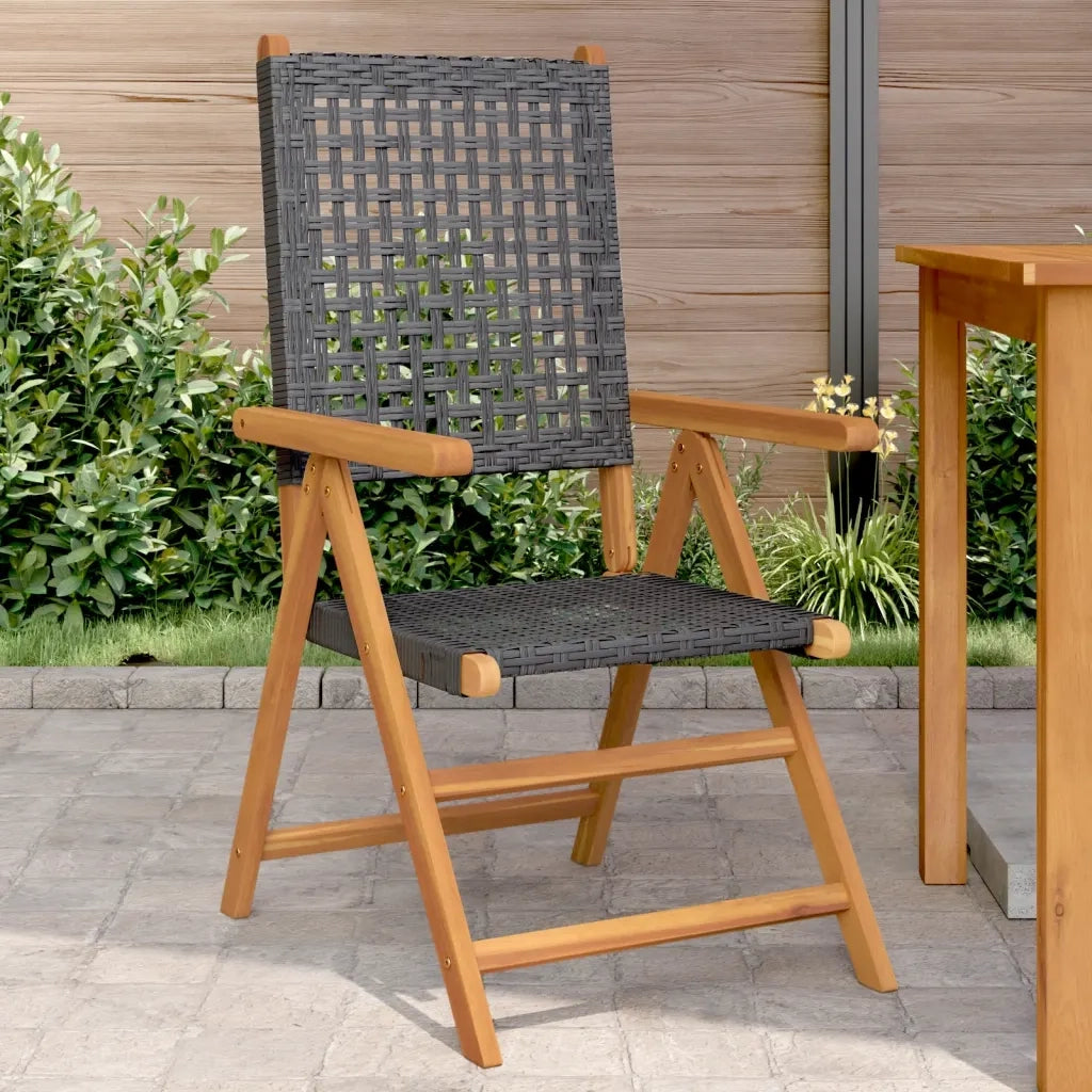 Sedie da Giardino 2 pz | Sedie da Esterno Nere Legno Massello Acacia e Polyrattan