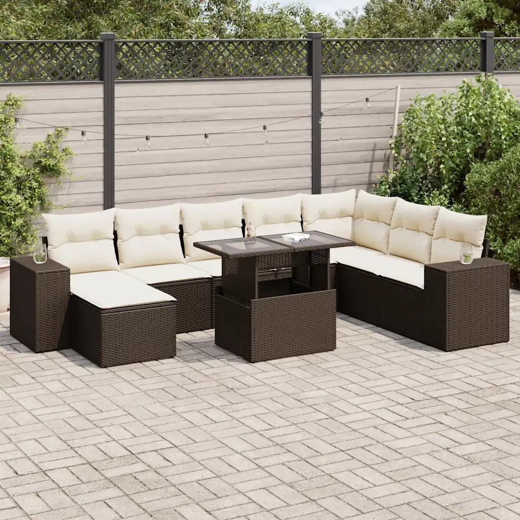Set Divani da Giardino 9pz con Cuscini Marrone in Polyrattan 3326854