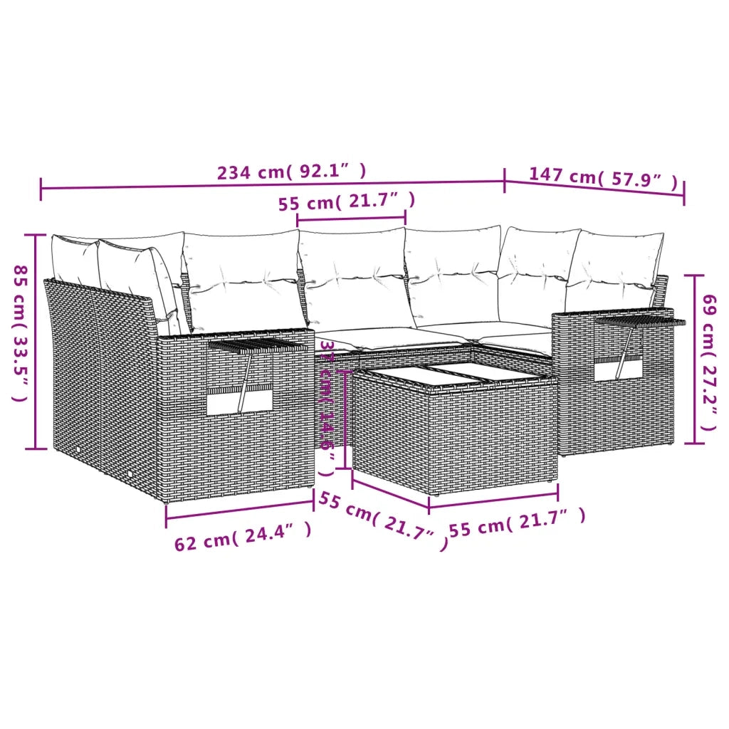 Set Divani da Giardino 7 pz con Cuscini Grigio in Polyrattan 3219919