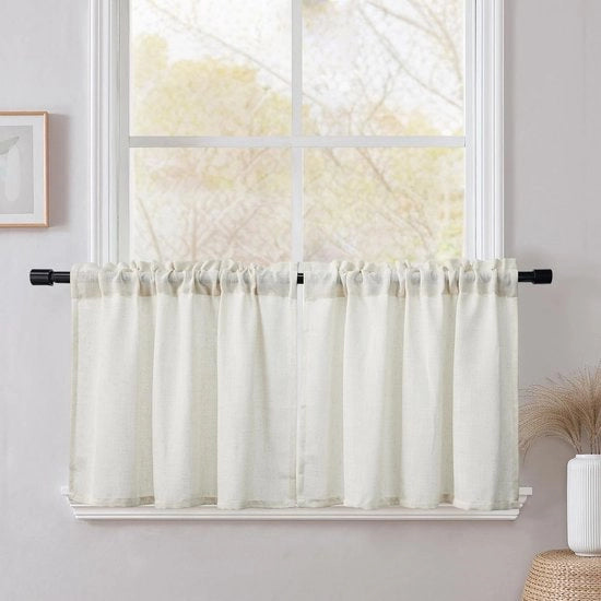 Set di tende di vetro di 2 pezzi - Lichtbeige - H 45 x B 120 cm - Semi-trasparente - Tendenza di lino - Forte e decorativo - Tende a corda