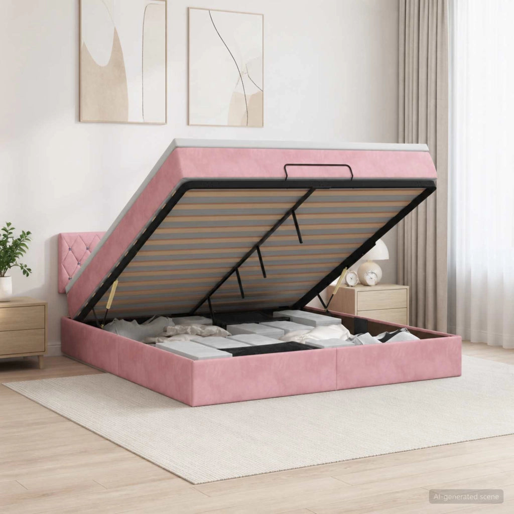 Letto ottomano con materasso Rosa 160 x 200 cm Velluto 3456500