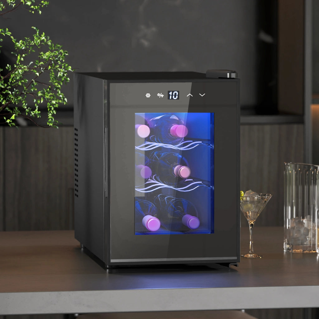 Cantinetta per Vino 6 Bottiglie 17L con LED e Temperatura Regolabile ¨C Zephmum ¨C Nero