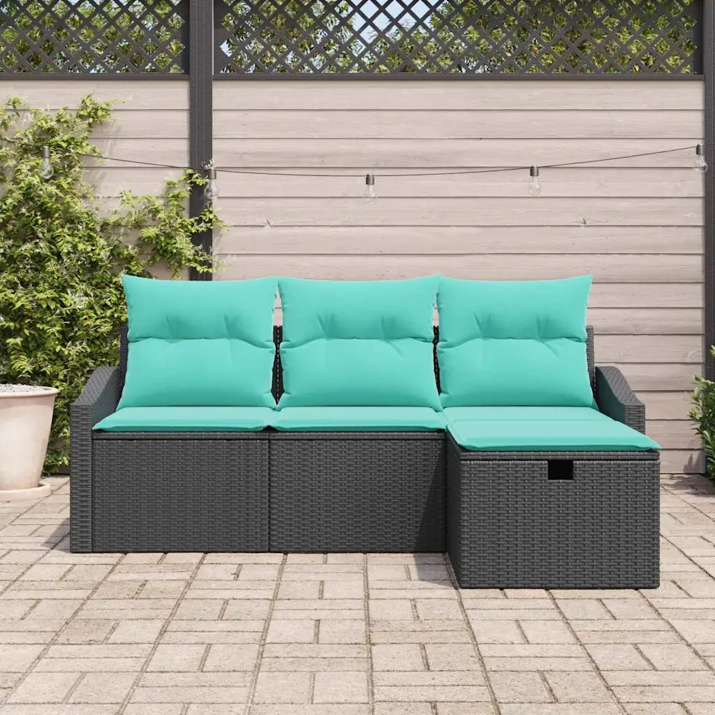 Set di divani con cuscino 4 pcs Nero Poly Rattan 3359255