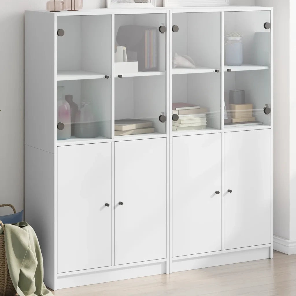 Libreria con Ante Bianca 136x37x142 cm in Legno Multistrato 616516