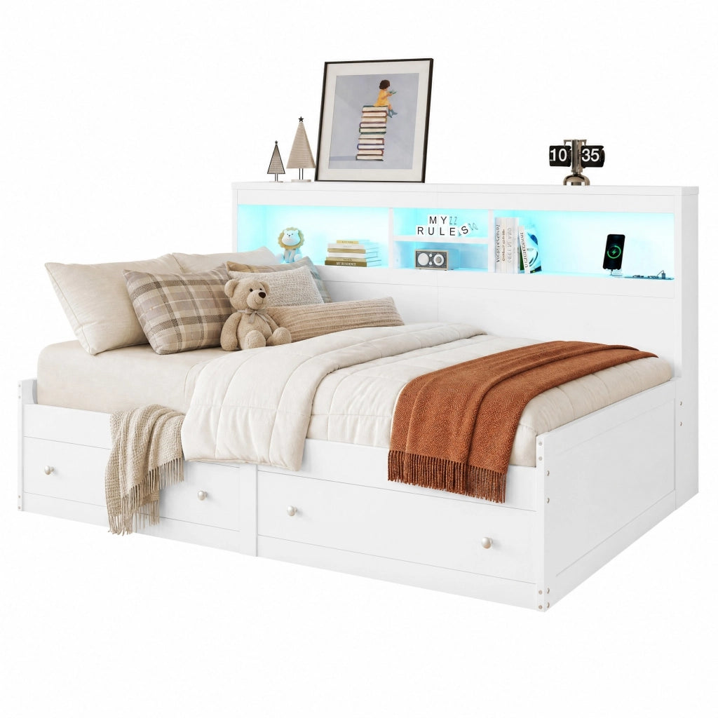Letto daybed 90x200 cm con LED, USB e 2 cassetti